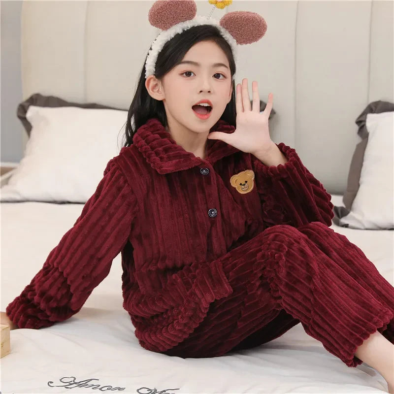 New Kids Max Pajama Sets Boys Girls Autumn Winter Thicken Warm Home Wear Cartoon Lapel Long Sleeve Sleeping Clothing Sets