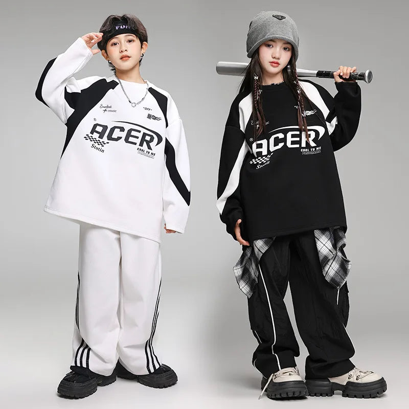 Maxy Children's Teen Boys Girls Streetwear Hip-hop Sweatshirt Cargo Pant Sets Tracksuits Performance Clothing Kids Tshirt Trousers