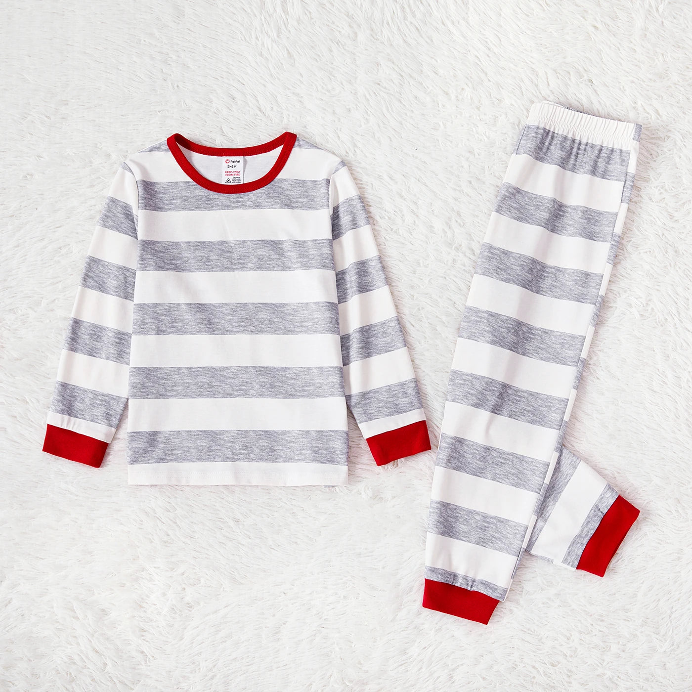 PatPat Christmas Family Matching Grey Striped Long-sleeve Naia™ Pajamas Sets (Flame Resistant)
