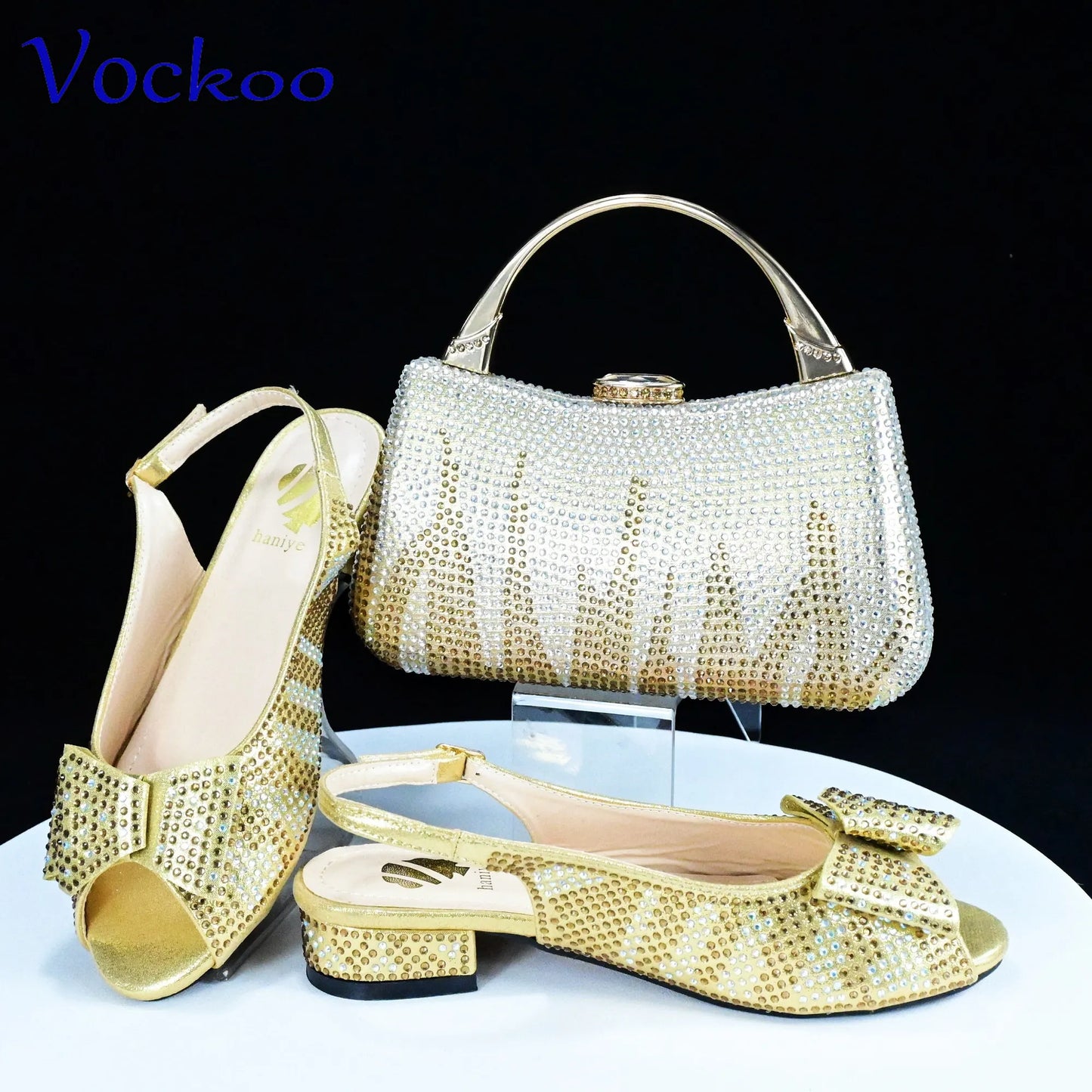 Babs High Quality 2024 Spring Summer New Design in Gold Color Casual Style Italian Women Shoes and Bag Set for Wedding Party