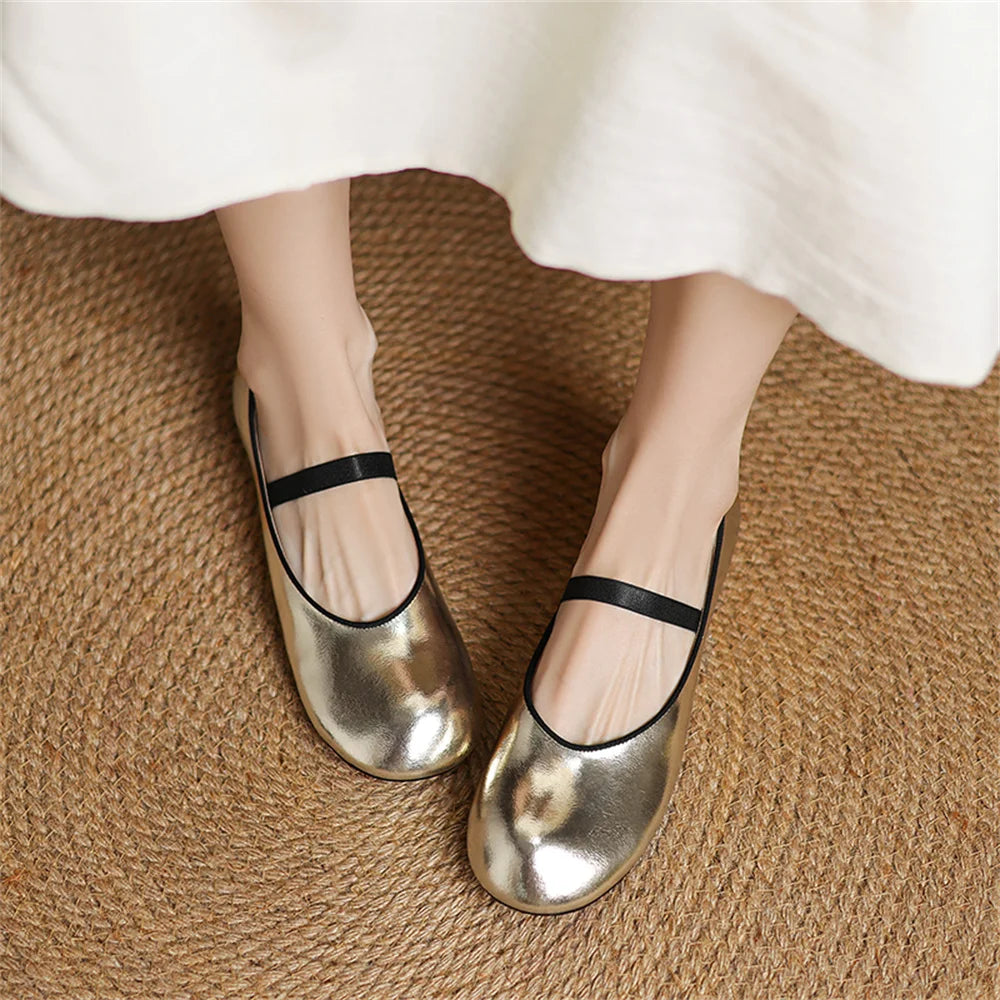 Maxy FEDONAS Shoes For Women Hand Stitch Casual Streetwear Ballet Flats Female Leopard Silver Gold Flats Shoes Loafers