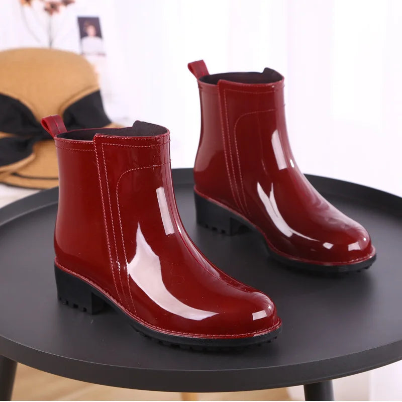 Babs Rain Boots Waterproof Shoes Woman Water Rubber Lace Up Shoes Boots Sewing Solid Flat with Shoes Boots Women 789