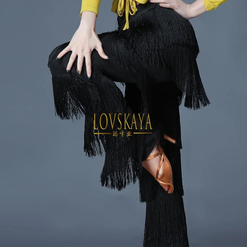 Maxy Fringe pants milk silk practice performance female leg length adult dance pants female Latin dance skirt