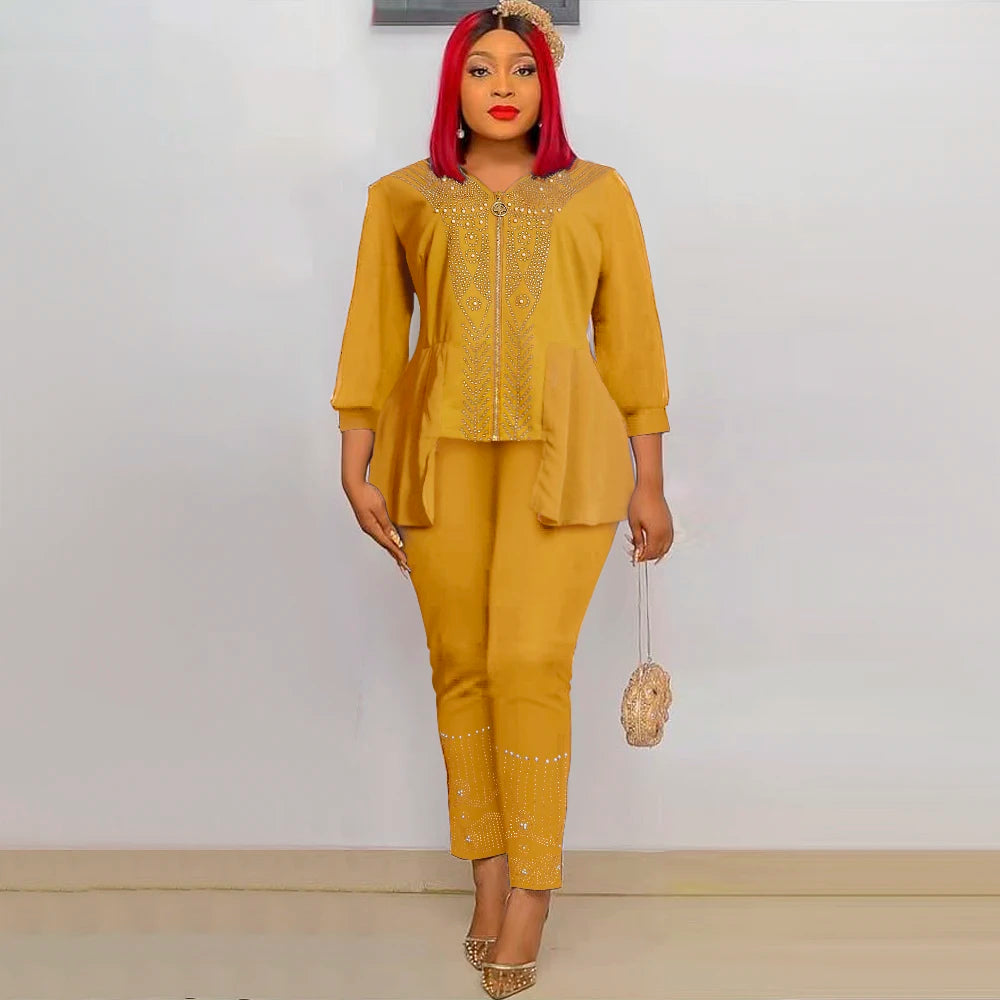 Amay 2 Piece Set Clothes New Dashiki Summer Fashion Suits Top And Trousers Plus Size Party Clothing for Lady