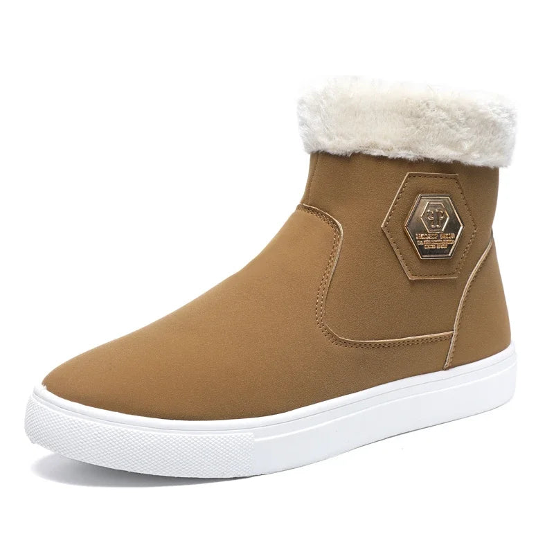 Amay Size 47 Men Boots Winter Trendy Men's Short Boots Plus Velvet Warm Fashion Cotton Boots Casual Versatile Platform Snow Boot