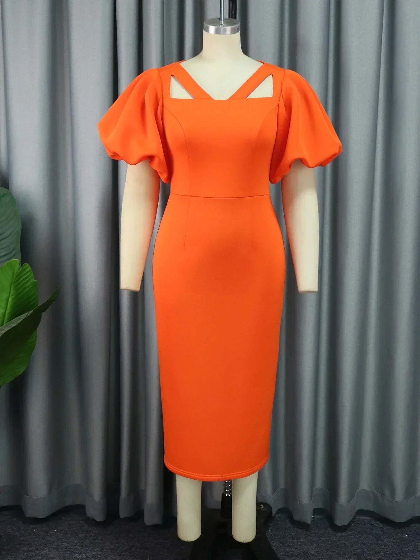 Amay Women Modest Plus Size Party Dress Short Lantern Sleeve Bodycon Slim Robe African Female Evening Celebrate Birthday Gown