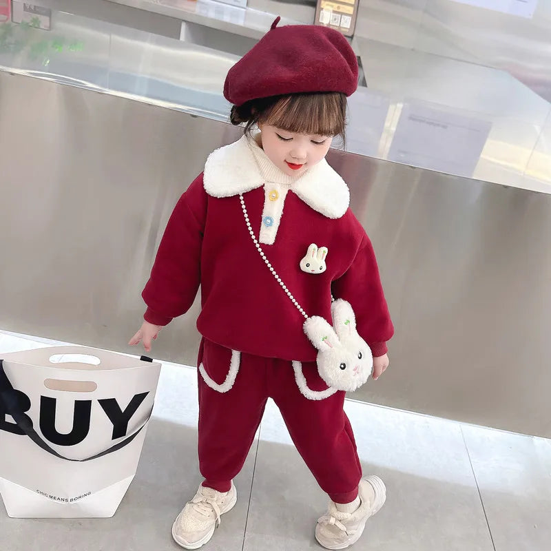 Maxy Children Clothing Sets for Baby Girls Sweater Pants Autumn Winter Toddler Kids Clothes Outfits Cartoon Rabbit Infant Tracksuits