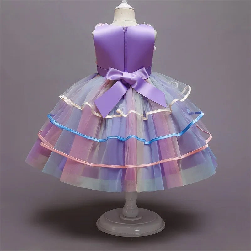 Maxy Girls Rainbow Tulle Dresses Kids Wedding Tutu Layers Cake Princess Elegant Party Prom Dress Children Communion Evening Clothes