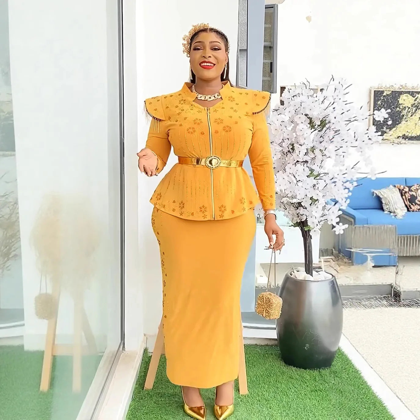 Maxy Fashion African Clothes for Women 2 Piece Sets Tops and Skirts Suits Dashiki Ankara Gown Plus Size Wedding Party Dresses Outfits