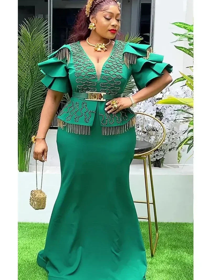 Maxy Plus Size African Party Dresses for Women 2024 New Fashion Wedding Evening Gown Elegant Dress