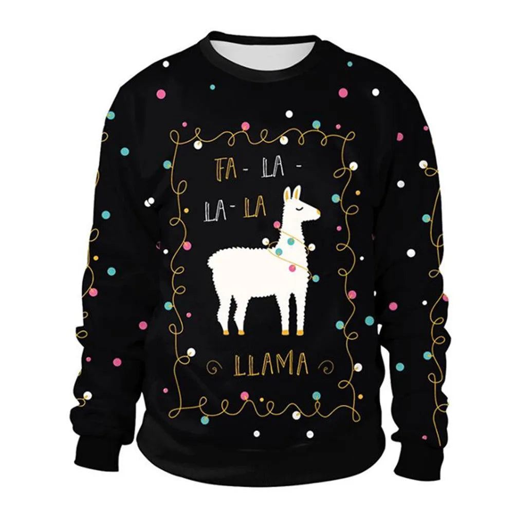 Visco Men Women Alpaca Ugly Christmas Sweatshirt 3D Funny Print Novelty Xmas Sweater Pullover New Year Eve Holiday Party Jumper Tops