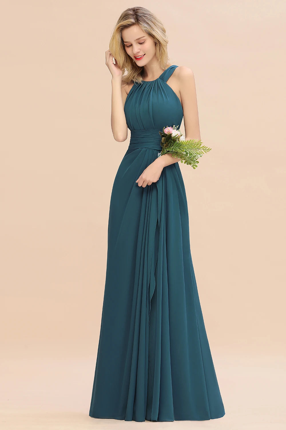 Amay Elegant Pleated Long Bridesmaid Dresses For Wedding Party Women Formal Chiffon Prom Evening Gowns Custom Made