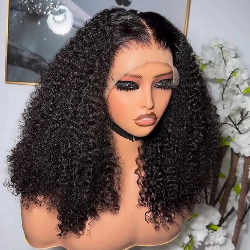 Amay 26inch 180Density Long Glueless Soft Natural Black Kinky Curly Lace Front Wig For Women Babyhair Preplucked Heat Resistant Daily