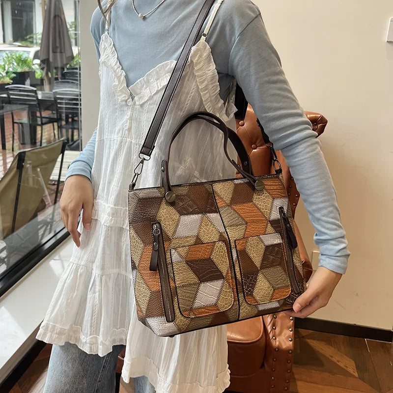 Maxy Fashion Shoulder Hand-held Cross-span Bag for Women Splicing Large-capacity Mother Bag Purses and Handbags