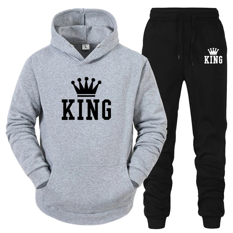 Maxy Hot Sale Couple Fashion Tracksuit King Queen Hoodies and Sweatpants High Quality Men Women Daily Casual Sports Jogging Suit