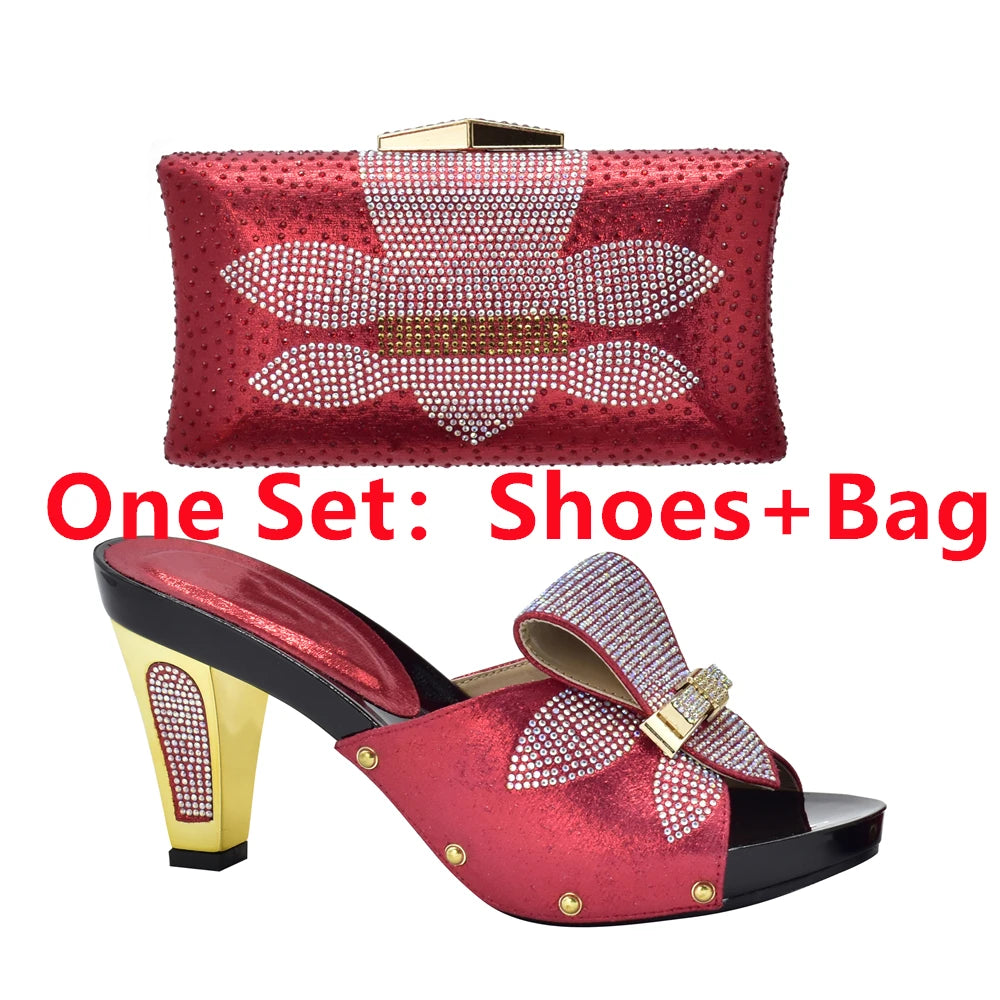 Maxy Leather Shoes and Bag Set Purple Women Shoes and Bag Set in Ladies Shoe and Bag Set with Rhinestone