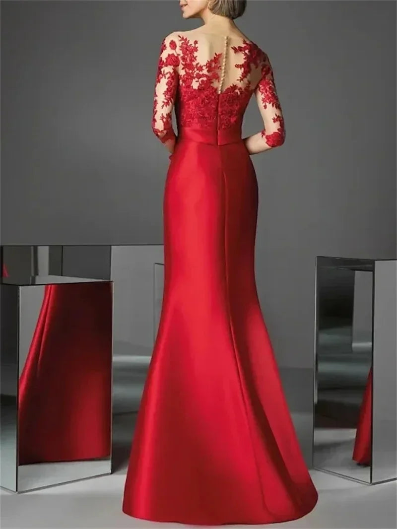 Maxy Mother of the Bride Dresses for weddings Red Mermaid Half Sleeves Formal Long Mom Gown Elegant Party Dresses