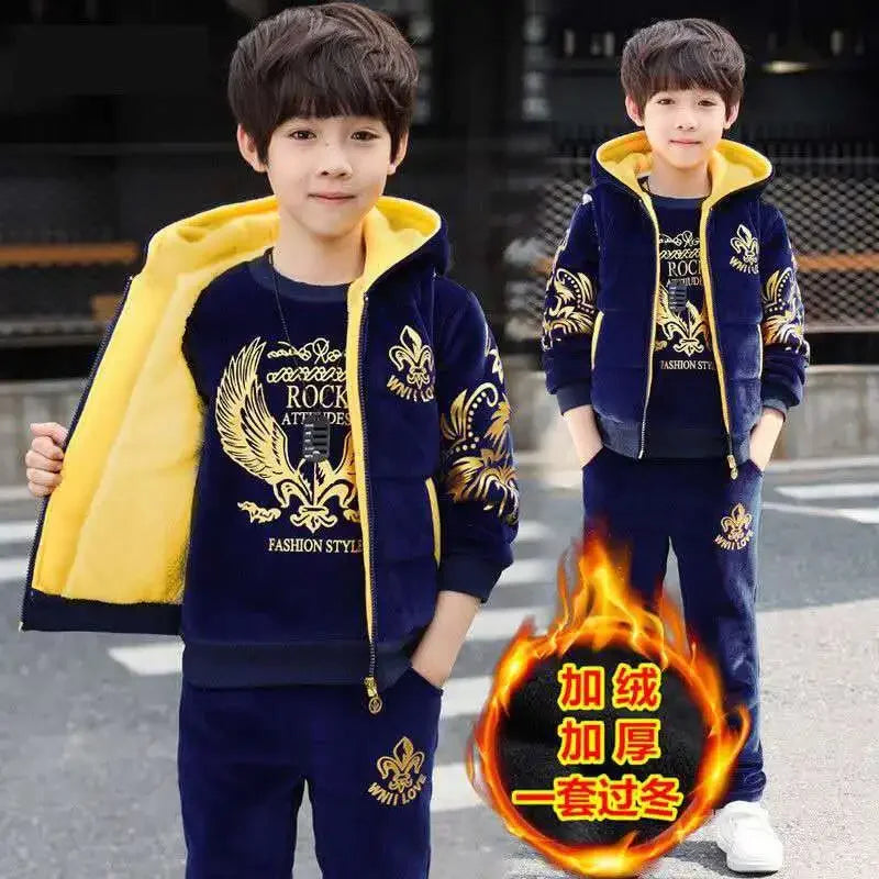 Maxy 2024 winter Boys tracksuit Autumn Toddler Teenager Clothes tiger velvet jacket + Sweater + Pant Children Kids 8 9 10 11 12 year