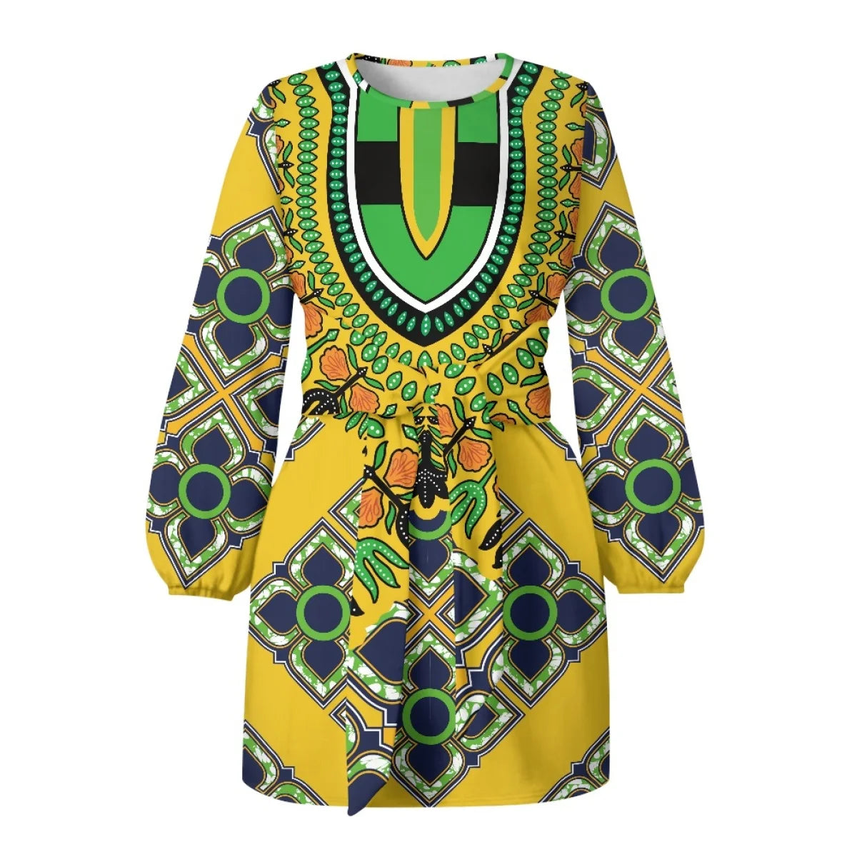 Maxy O neck women trumpet sleeve dress Polynesian tropical style women formal elegant evening dress