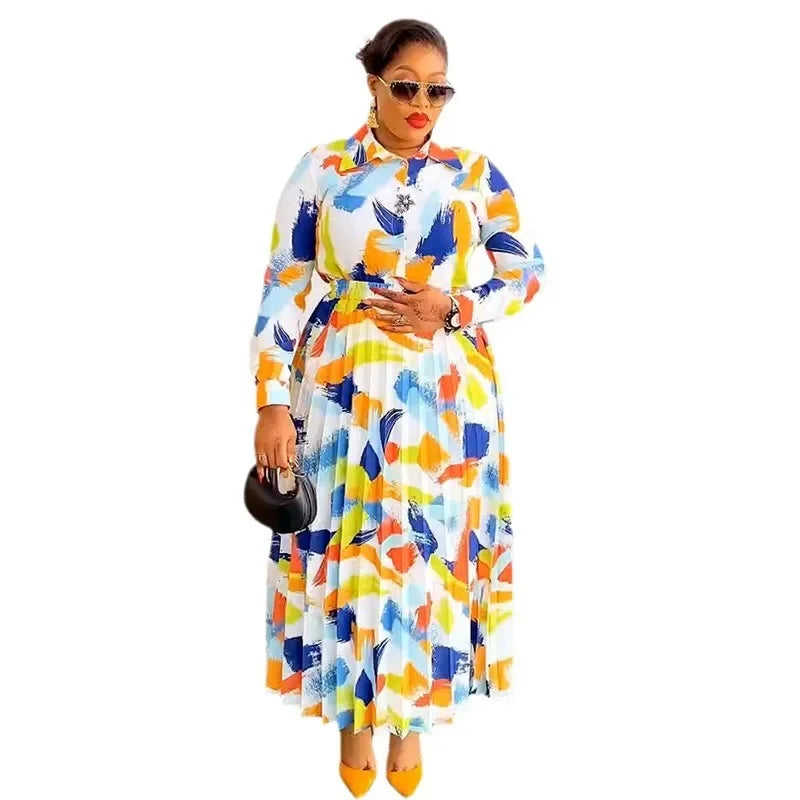Amay Clothes for Women Summer Long Sleeve Print Party Evening 2 Piece Top Skirts Matching Sets Outfits