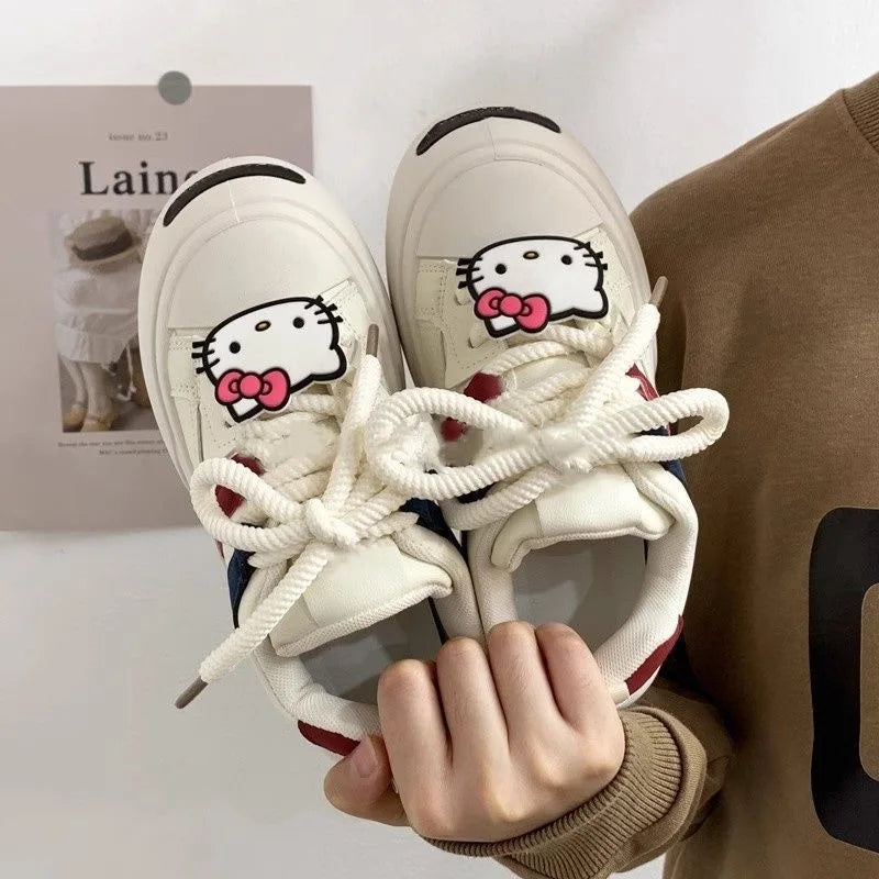 Maxy Autumn Big Head White Shoes Women's Thick Bottom Casual Shoes Hello Kitty New Middle School Student Sports Bread Shoes