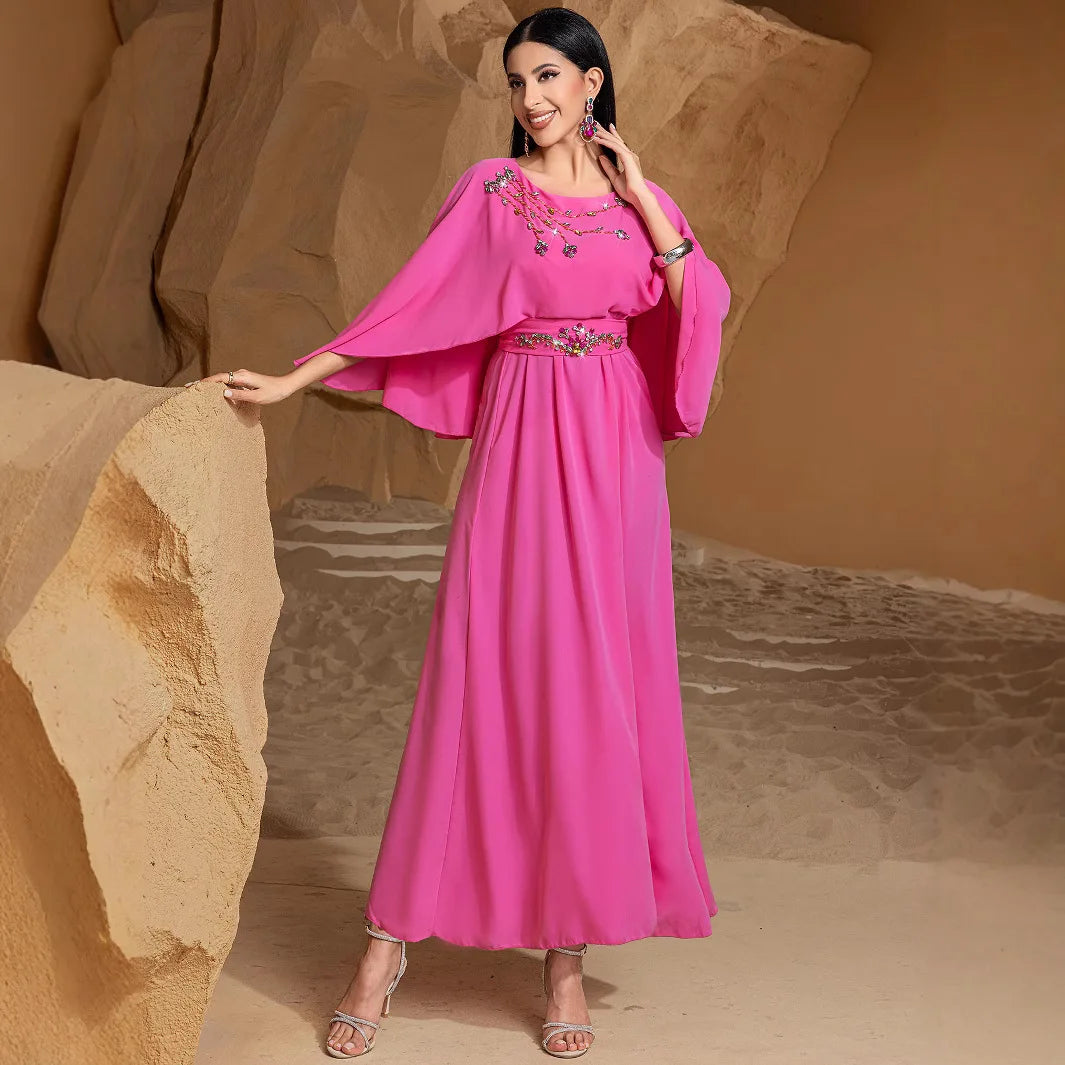 Maxy solid-color shawl dress from Dubai and Turkey, and a high-end beaded fashionable dress from Saudi Arabia. S-XXL