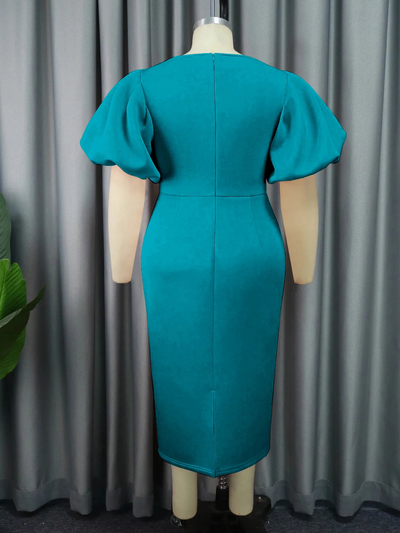 Amay Women Modest Plus Size Party Dress Short Lantern Sleeve Bodycon Slim Robe African Female Evening Celebrate Birthday Gown