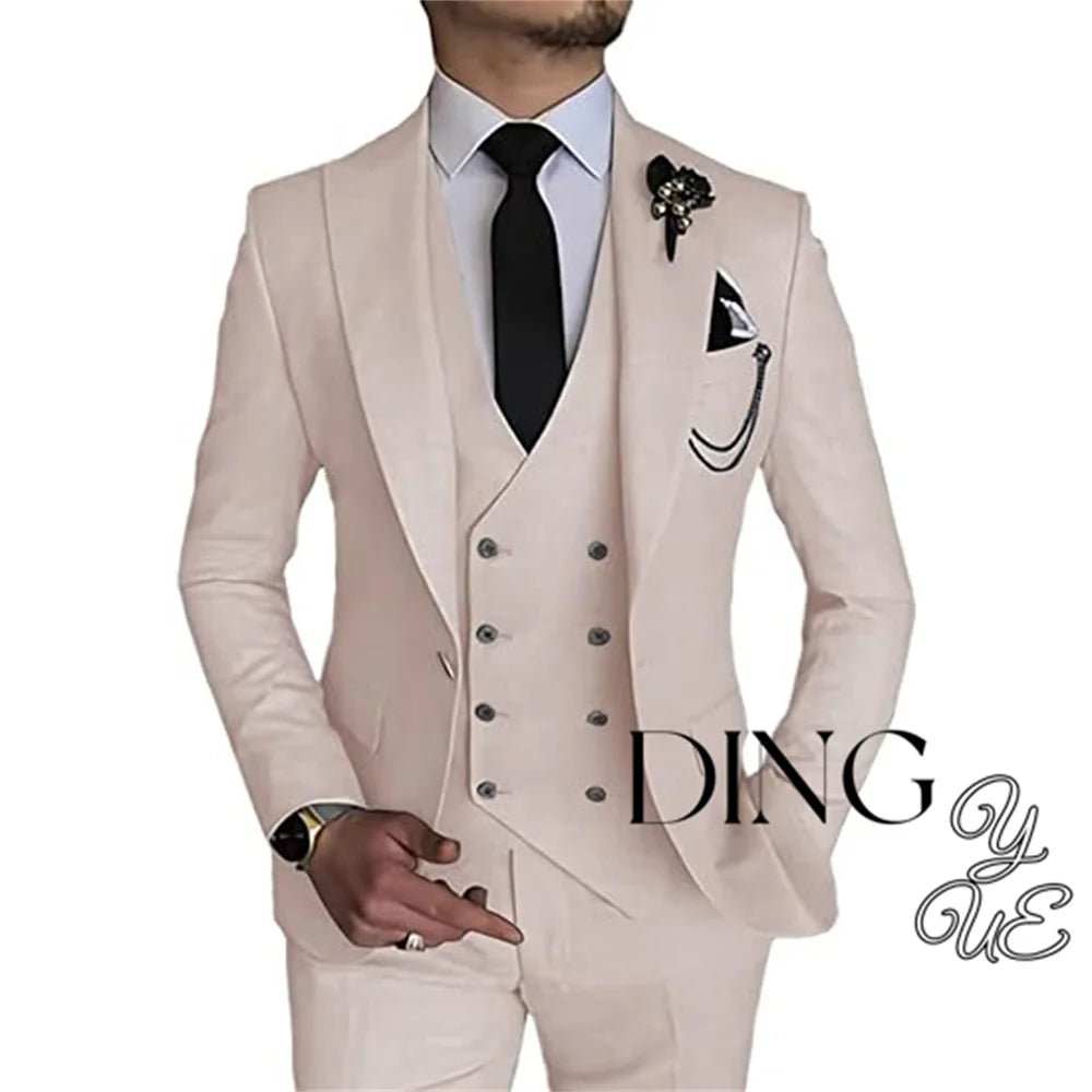 Visco Men Business Blazers Jacket Vest Trousers High End Wedding Party Groom Suit 3 Pieces Sets Coat Pants Big Size Dress