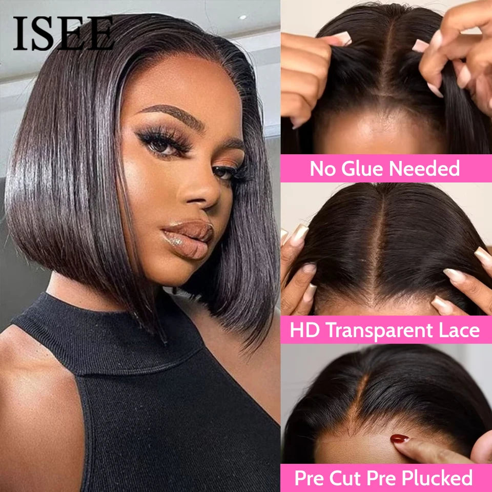 Maxy Hair Wear Go Human Hair Wigs Pre Cut PrePlucked Bone Straight Bob Wigs Transparent 4X4 Lace Front Glueless Wig Ready To Go