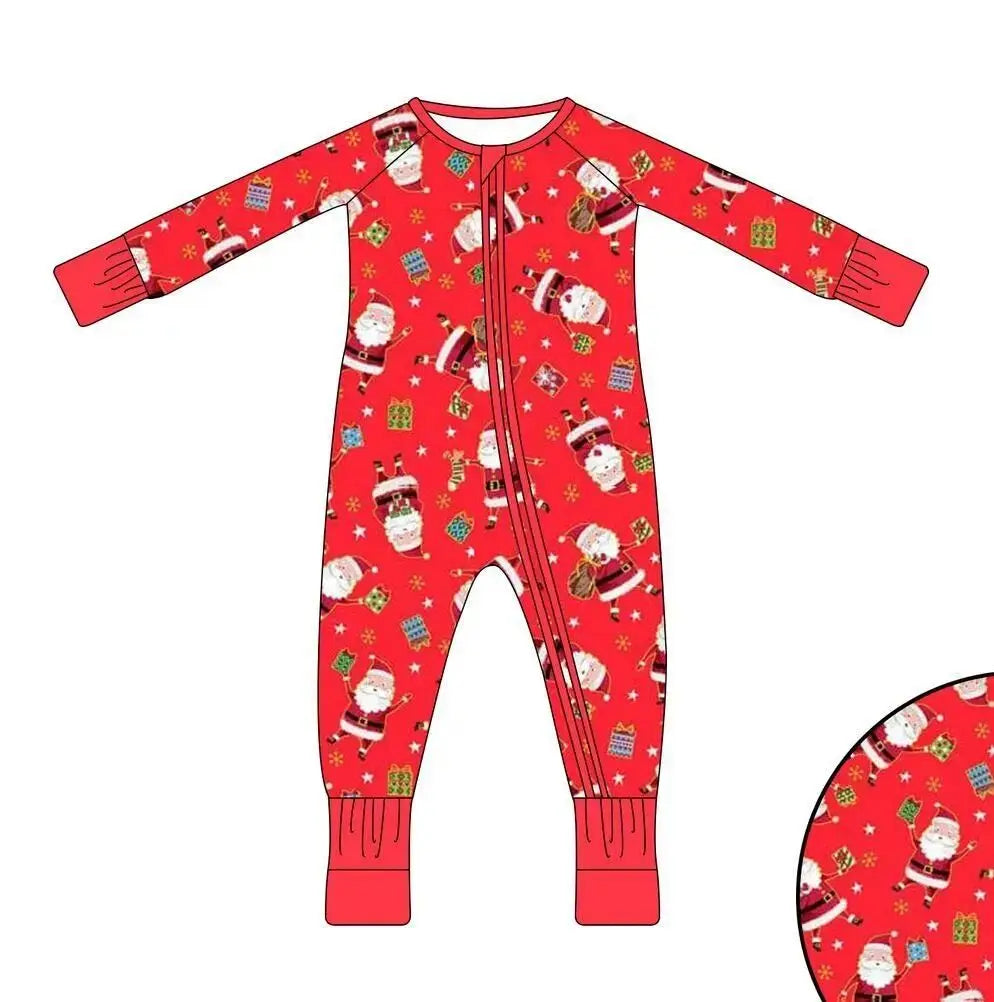 Maxy Boutique children's suit Christmas long-sleeved lace deer tree socks print girls dress boys' pajamas set baby zipper jumpsuit