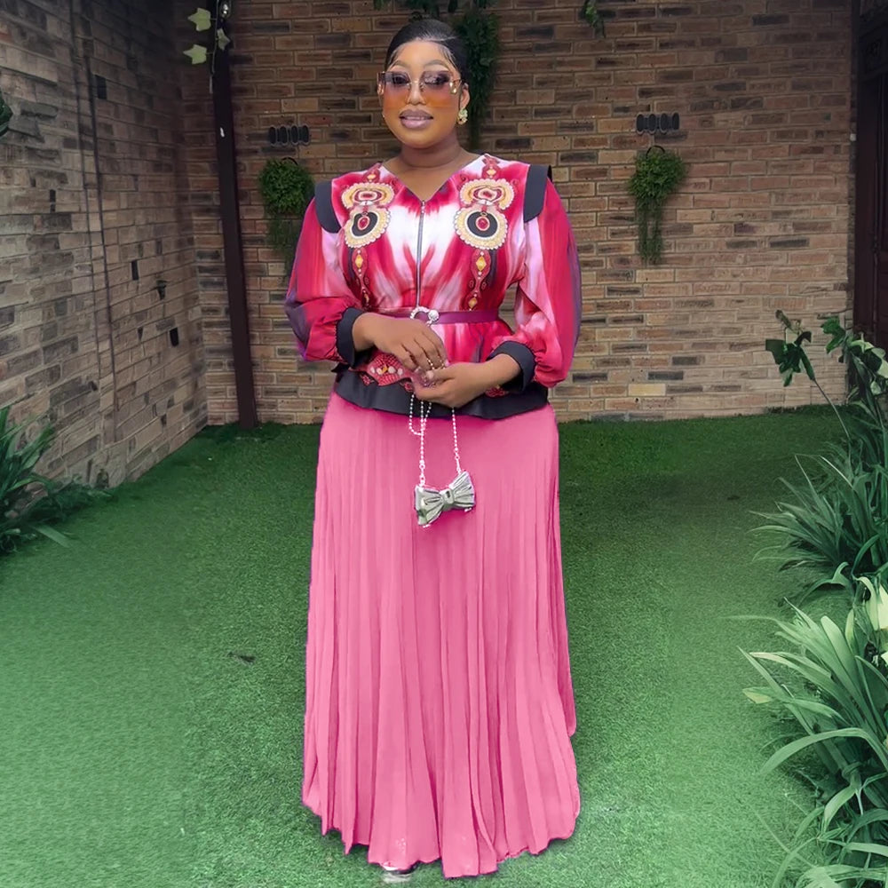Maxy African Clothes for Women 2 PCS Sets Tops and Skirts Suits Dashiki Ankara Turkey Outfits Gown Plus Size Wedding Party Dresses