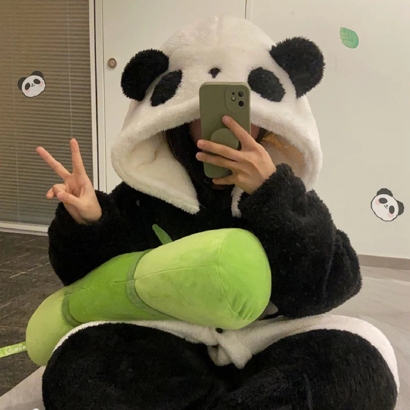 Zay Women's Onesies Flannel Cosplay Costume Dinosaur Panda Fox Animal Pajama Cartoon Hooded Sleepwear Halloween Christmas Nightdress