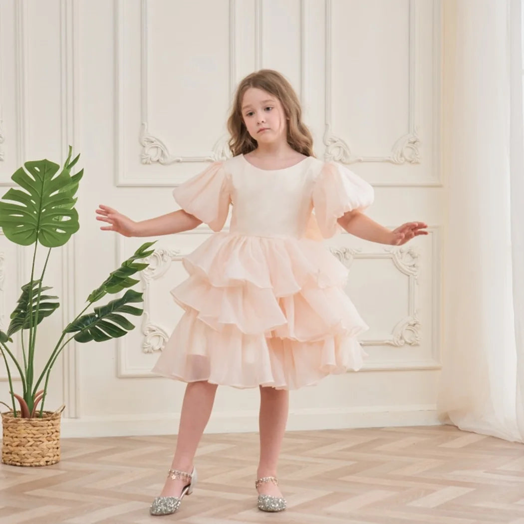 Maxy Fashion Baby Girl Princess Layered Dress Puff Sleeve Infant Toddler Teen Vestido Party Birthday Ball Gown Baby Clothes 1-12Y