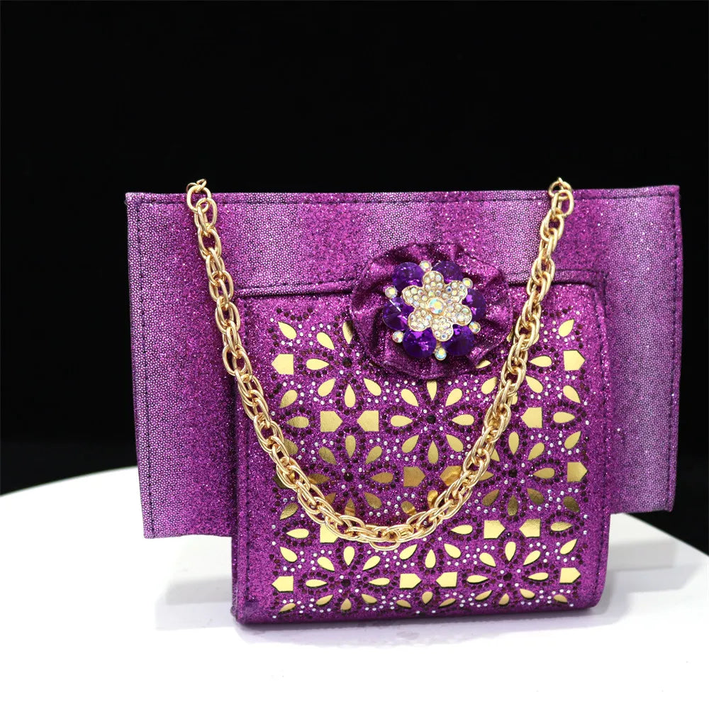 Latest Maxy Shoes and Bags To Match Shoes with Bag Set Women Shoes with Bag Decorated with Rhinestone Shoes and Bag Set