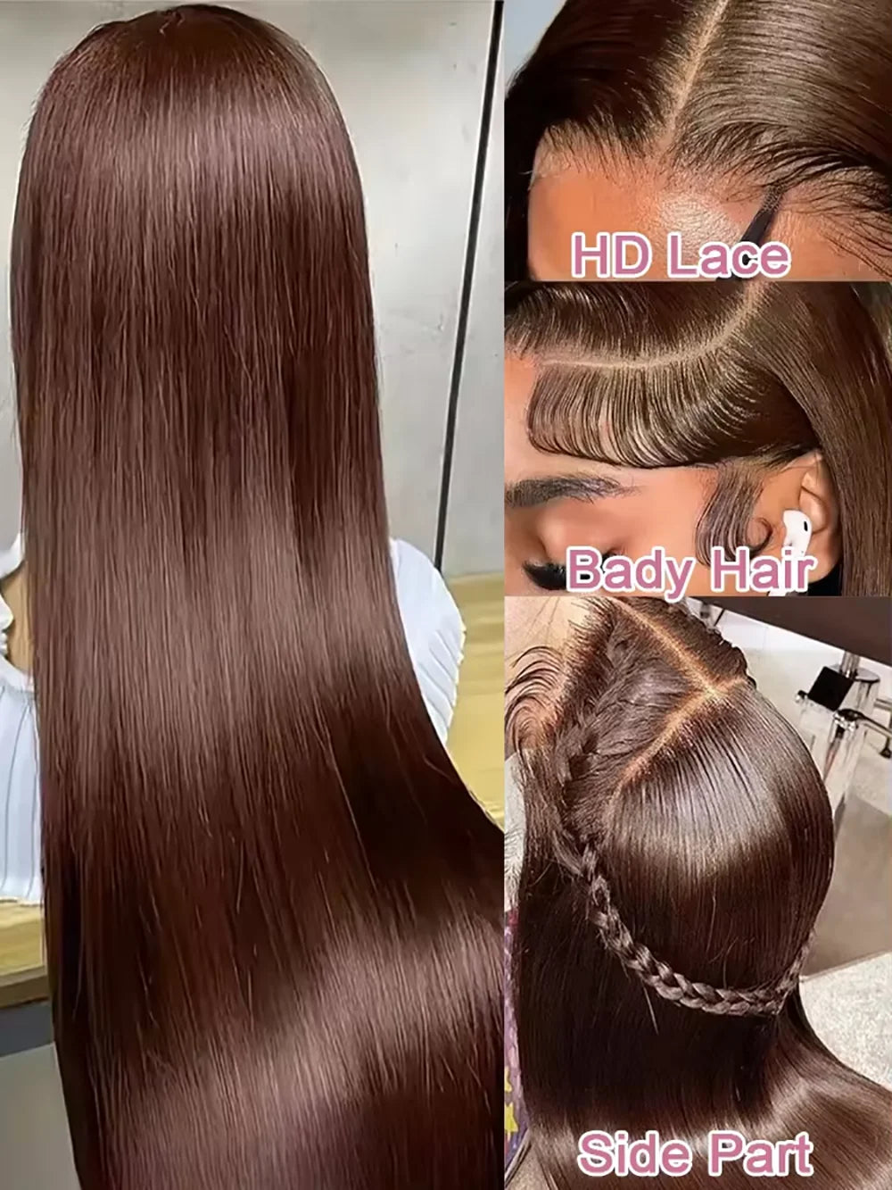 Maxy Chocolate Brown 18-46 Inch #4 Colored Bone Straight 220 Density Human Hair Wig 13x4 13x6 HD Max lace Frontal Wigs For Women