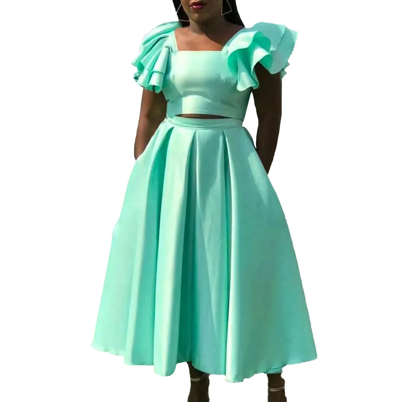 Maxy 2 Piece African Clothes for Women Outfits Summer Elegant African Short Sleeve Top Skirt Matching Sets Africa Clothing