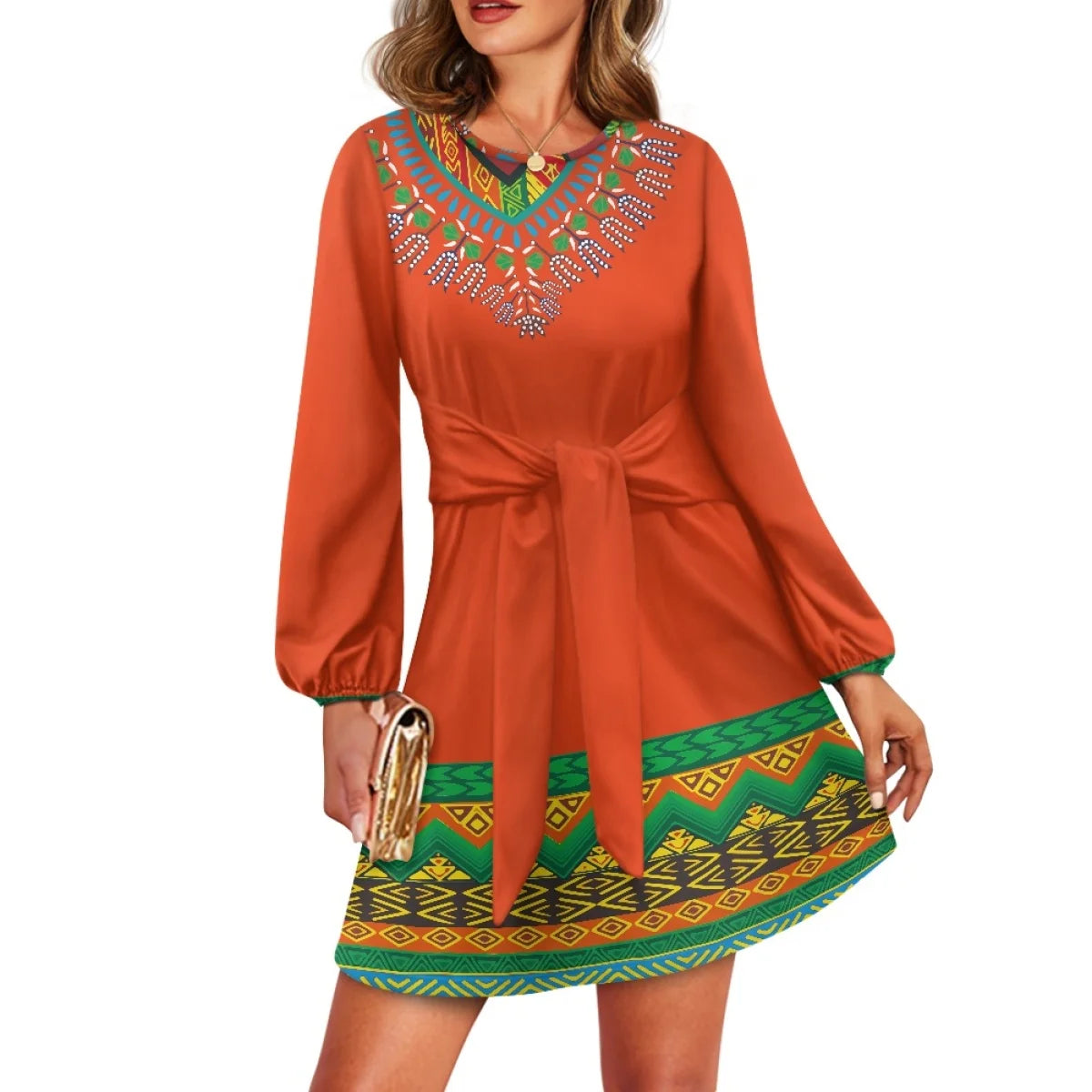 Maxy O neck women trumpet sleeve dress Polynesian tropical style women formal elegant evening dress