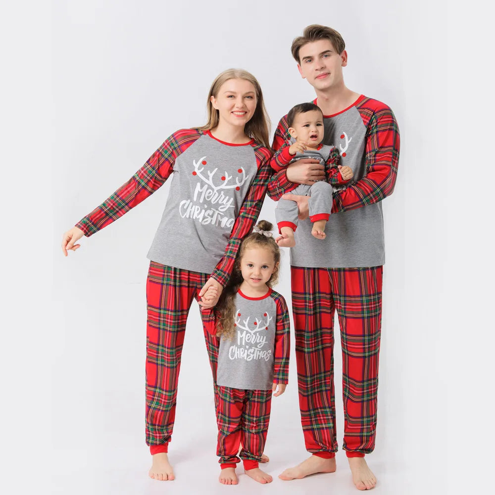 Family Matching Sleepwear, Cotton Deer Printed Pajamas for Adults and Kids,Homewear Sets for Halloween & Christmas