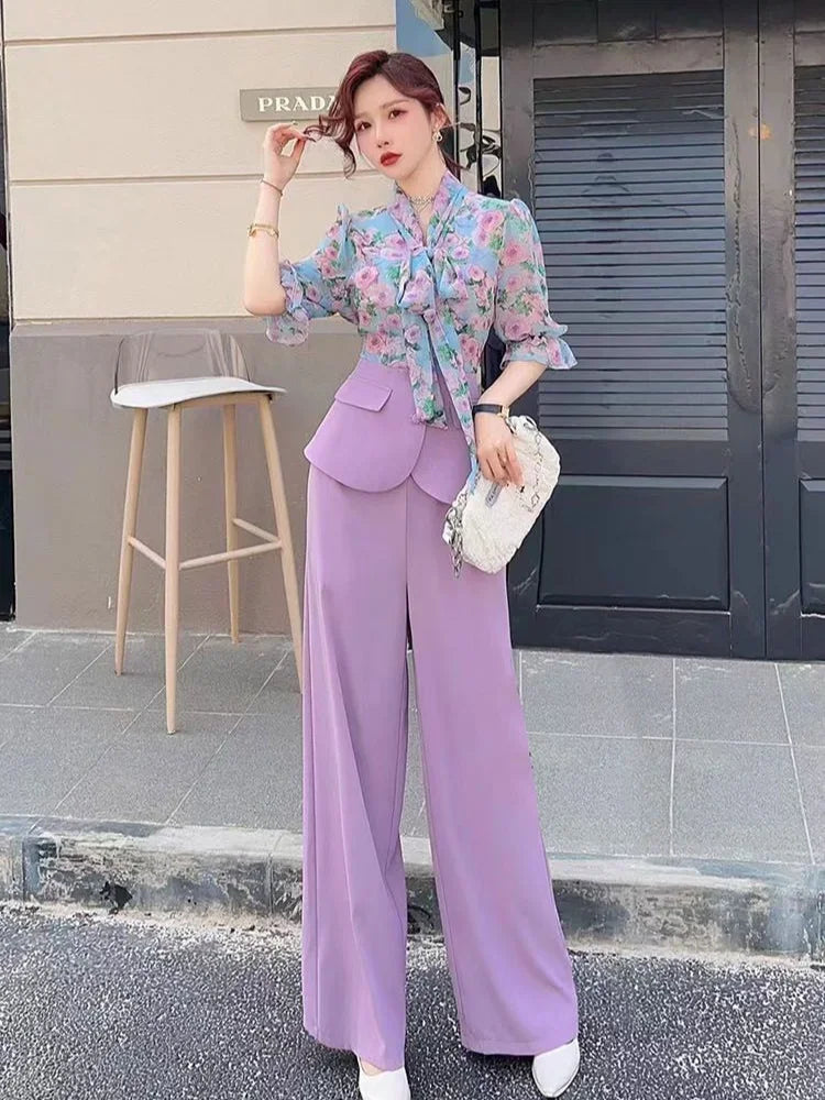 Shirt Splicing Holiday Outfits Blouse and Pant Sets for Women 2 Pieces Summer 2025 Trousers Woman Aesthetic Clothing Sales Trend