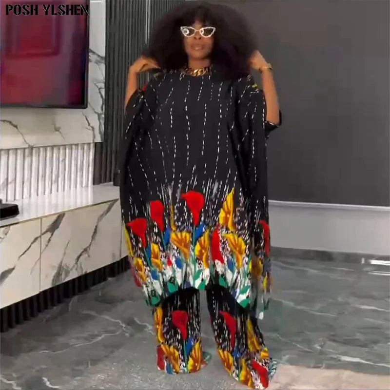 Maxy Two Piece Set Clothes for Women African Print Dresses Vacation Outfit Abaya Pants Suit Dashiki Ankara Turkey Gown Plus Size