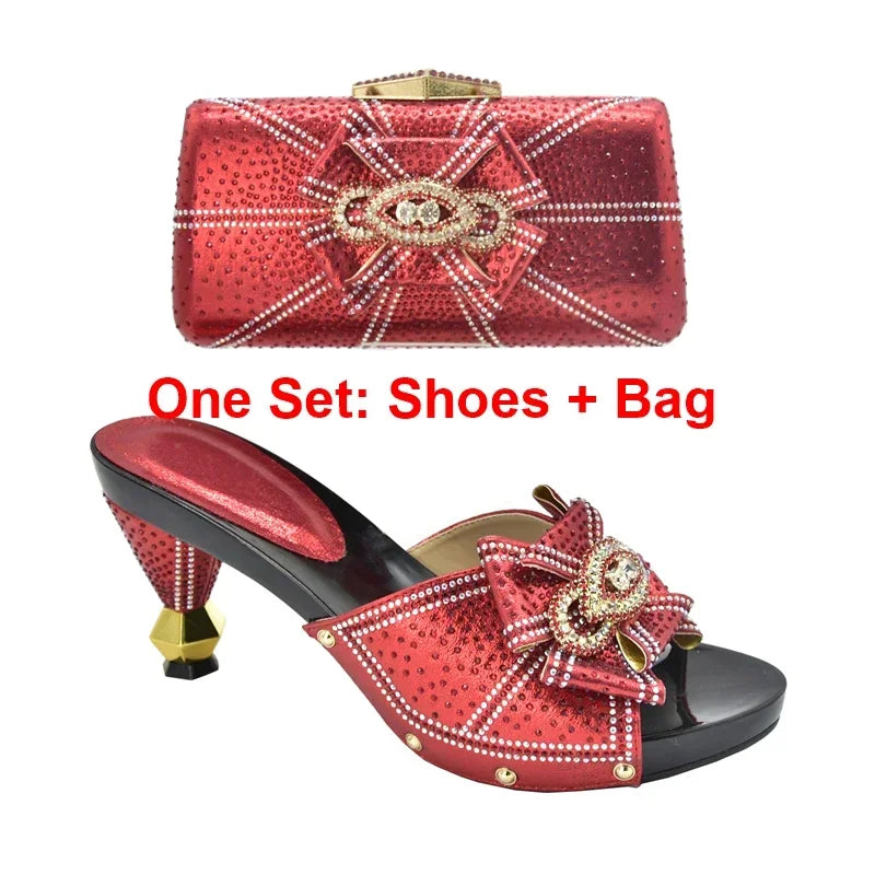 Maxy New Shoes with Matching Bag Set Decorated with Appliques African Shoes and Bags Matching Set Elegant Italian Women Pumps