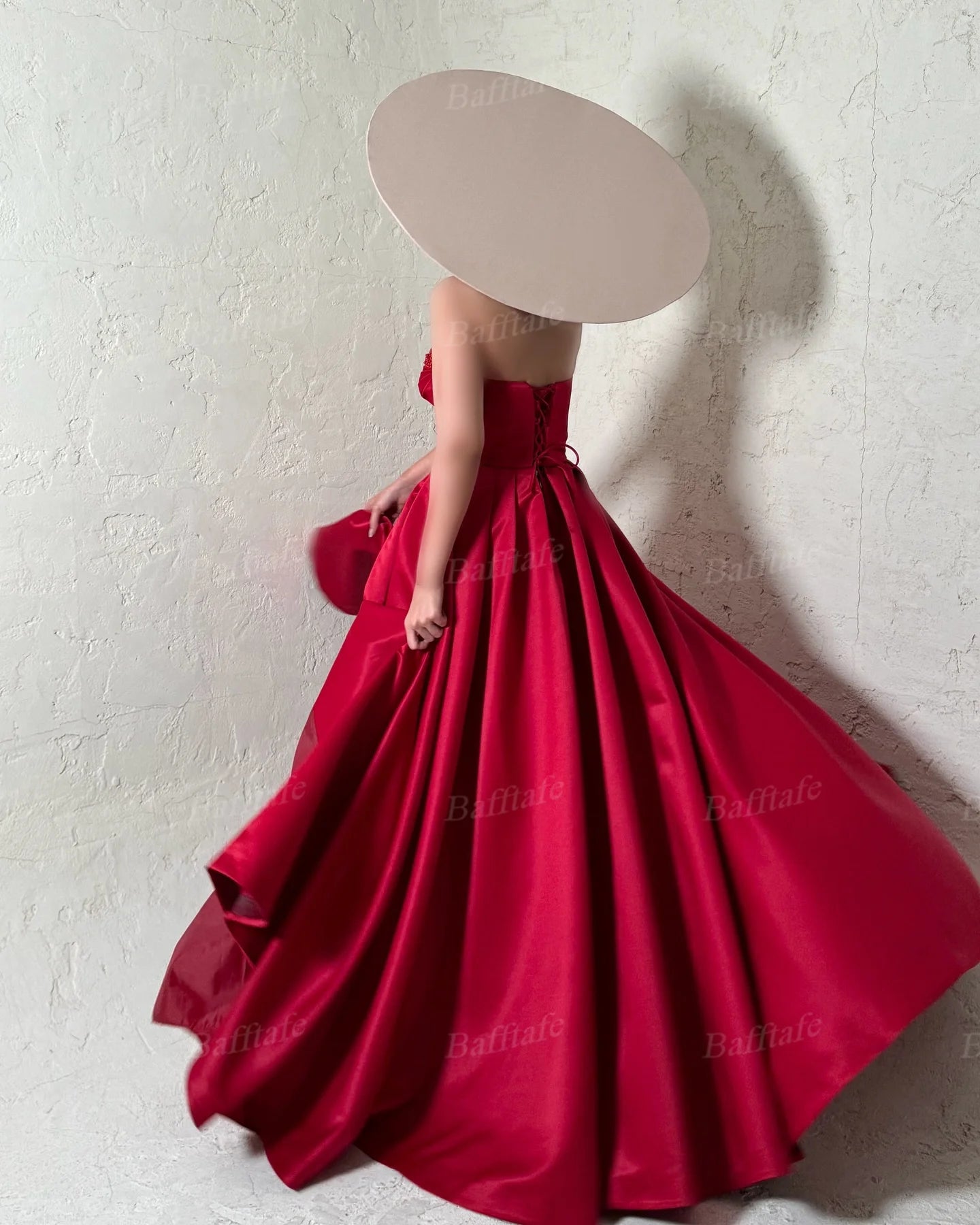 Bafftafe A Line Satin Evening Dresses Customized Pearls Sweetheart Women Formal Party Prom Dress Slit Corset Bridesmaid Gowns