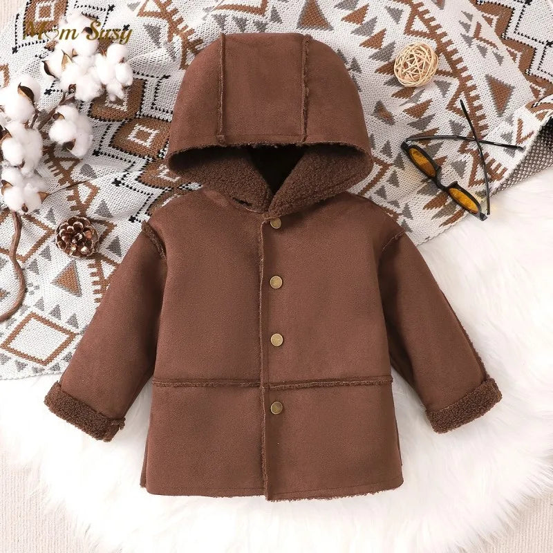 Maxy Fashion Baby Girl Boy Hooded Jacket Warm Fleece Inside Infant Toddler Child Faux Fur In One Coat Winter Autumn Baby Clothes 0-3Y