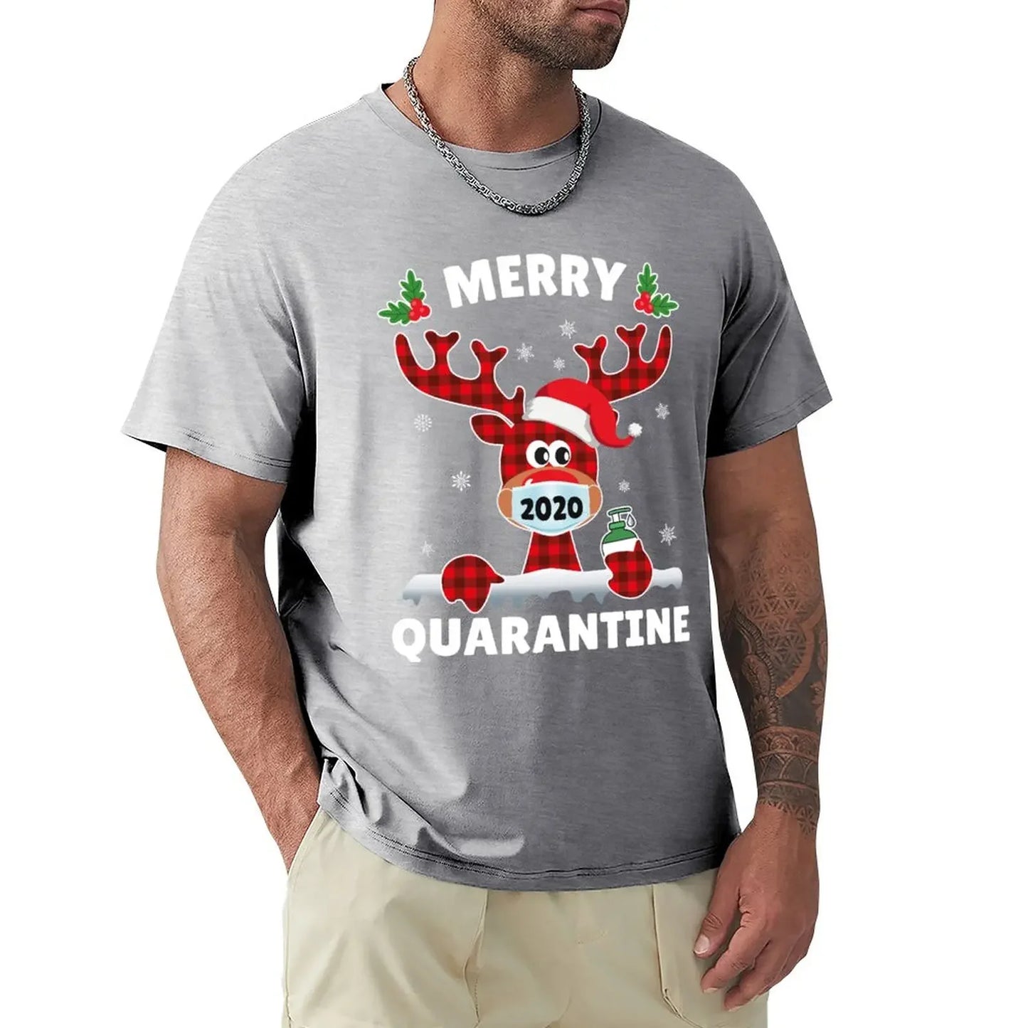 Merry Quarantine Christmas 2024 Max Reindeer Mask Family Pajamas T-Shirt summer clothes animal Prin for boys clothes for men