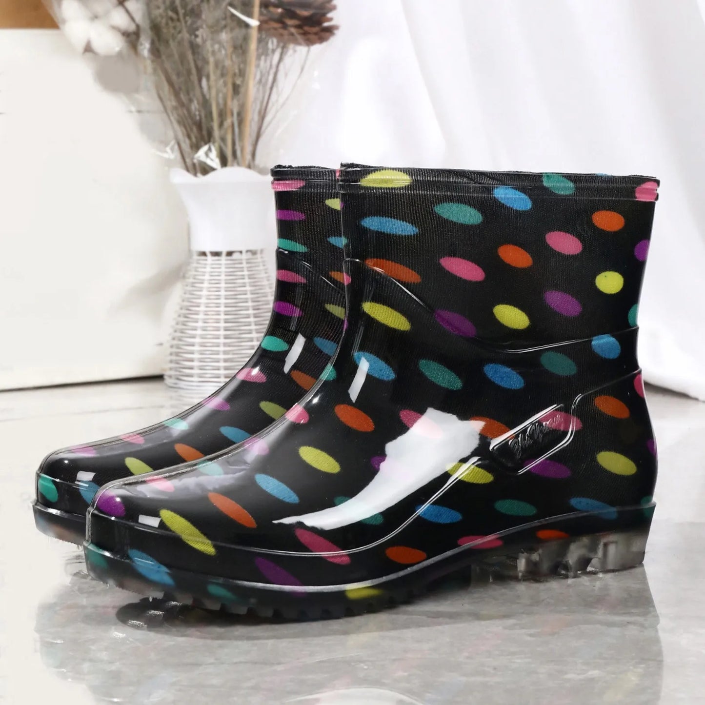 Maxy Fashion Rain Boots Womens NonSlip MidCalf Length Waterproof Shoes Rubber Boots Short Tube Winter Cotton plus Kitchen Rubber Shoes