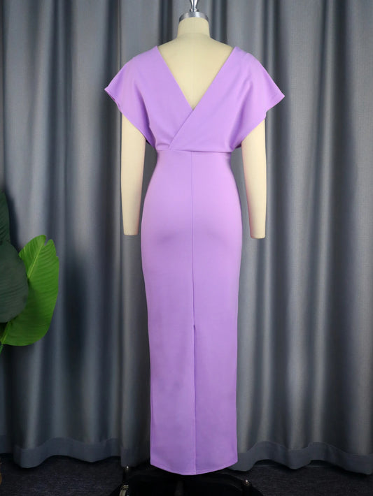 Babs High Waist Dresses for Women Pink V Neck Short Sleeve Purple Bodycon Long Sheath Slim Fit Office Work Evening Occasion Outfits