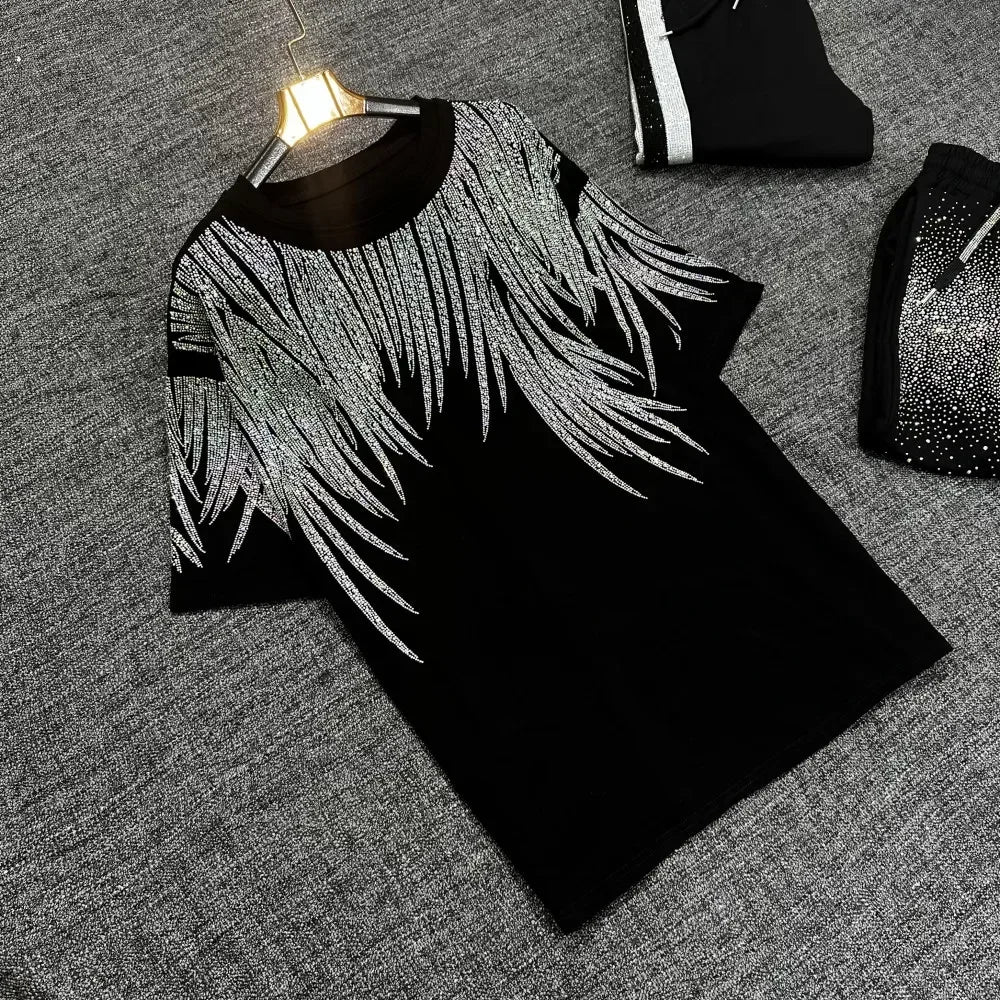Maxy Fashion Two Piece Set with Diamond Graphic Black 2 Piece Sets Women's Outfits Summer Luxury Clothes Women Streetwear