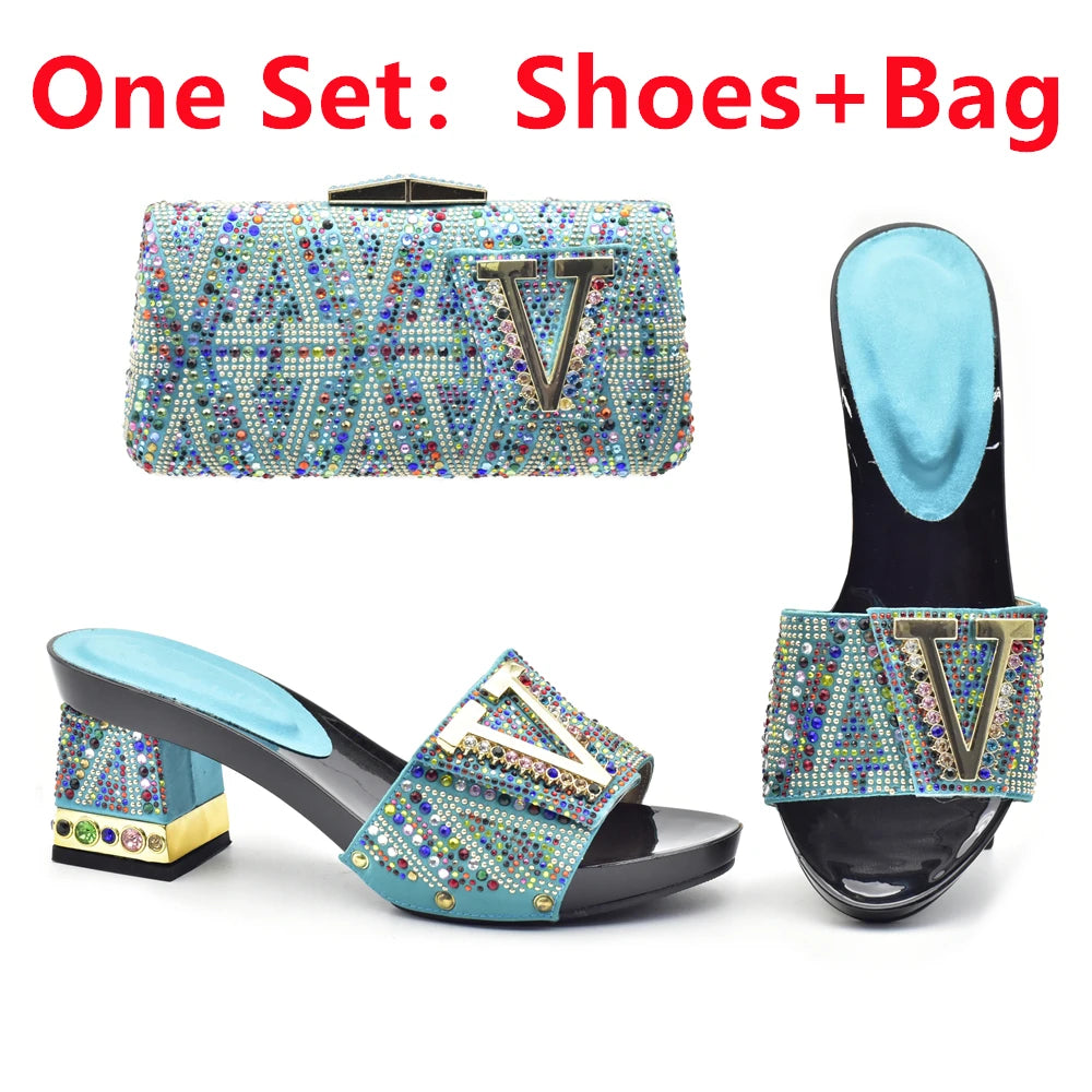 Maxy New Arrival Italian Shoes and Bags To Match Shoes with Bag Set Decorated with Rhinestone African Italian Party Shoes and Bag Set