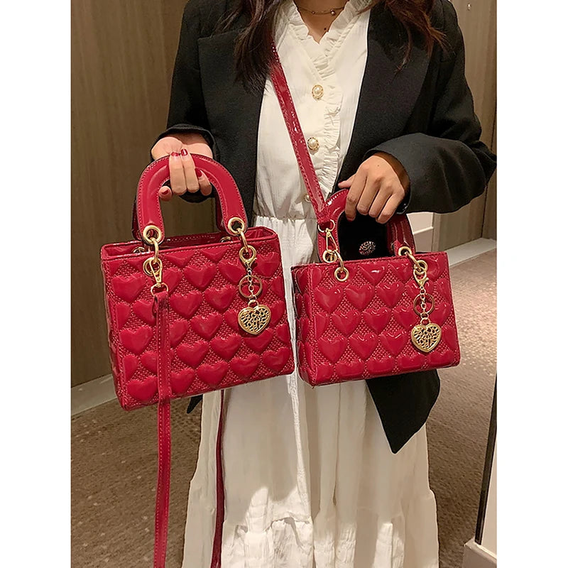 Maxy Red Love Patent Leather Bright Surface Handbag High-end Design Sense Wedding Bag Women's New Fashion All-matching Crossbody Bag