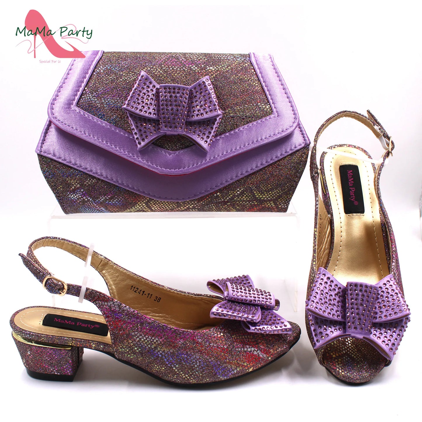 Maxy 2024 New Design Specials Women Shoes Matching Bag Set in Rainbow Color Comfortable Heels with Appliques for Wedding